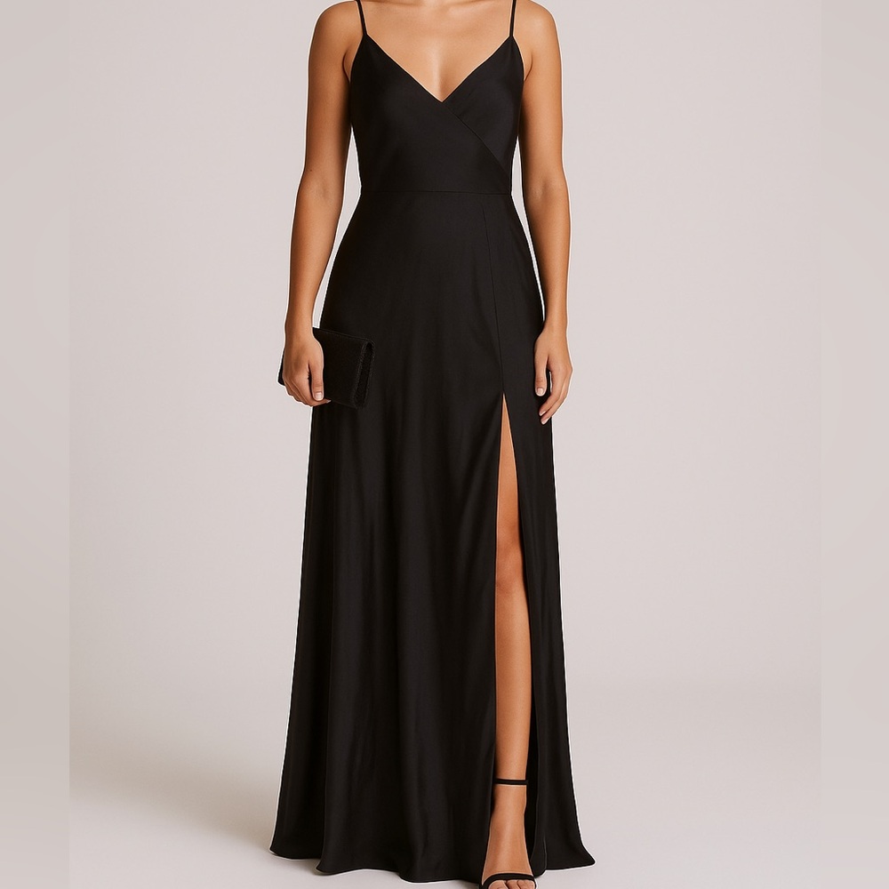 Lovers + Friends Black Slip Maxi Dress – Size M Satin Wedding Guest Cocktail